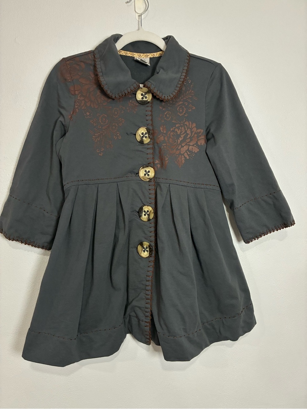 ivy jane Dark Gray Jacket with Brown Floral Detail